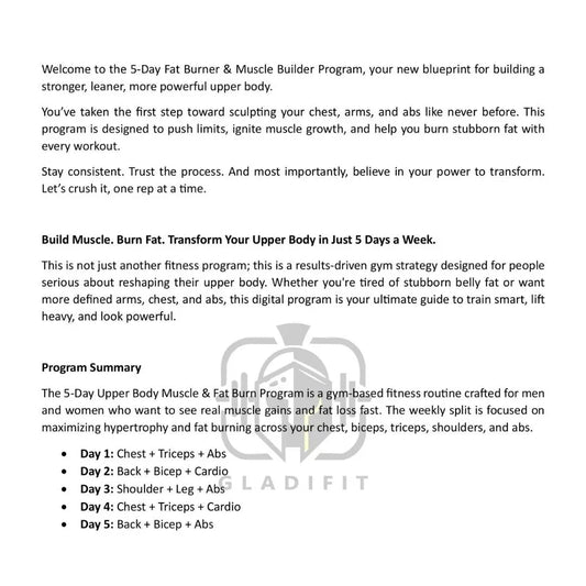 5-Day Fitness Program for Chest, Arms & Abs GladiFit
